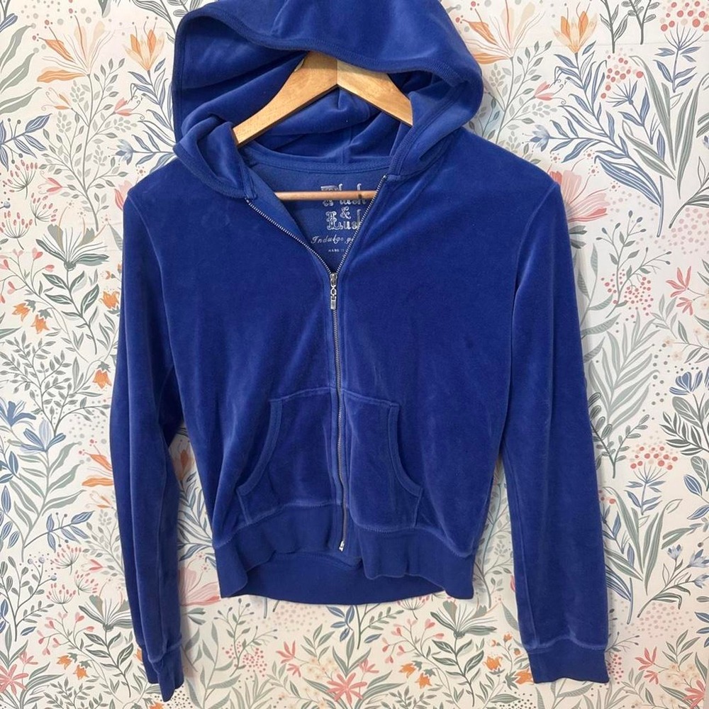 Vintage Y2K Victoria's Secret Royal Blue Velour Zip Hoodie